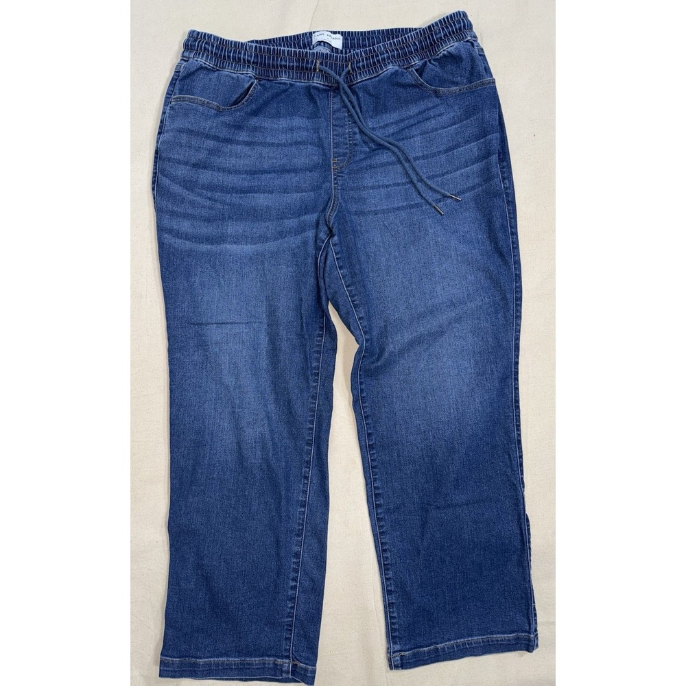 Lane Bryant Jeans Women's Sz 20 Relaxed Straight Pull On Drawstring Denim Blue